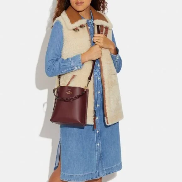 Coach Mollie Bucket Bag 22 Wine/Gold Crossbody Bag NWOT - Picture 6 of 14